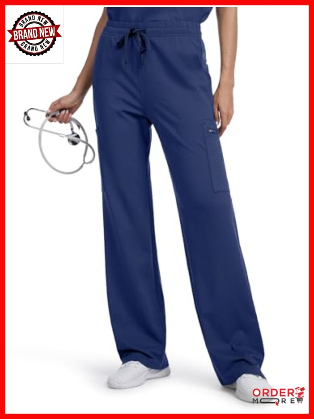 Wide Leg Scrub Pants High Rise Straight Leg Yoga Medical Uniform 7 Pockets